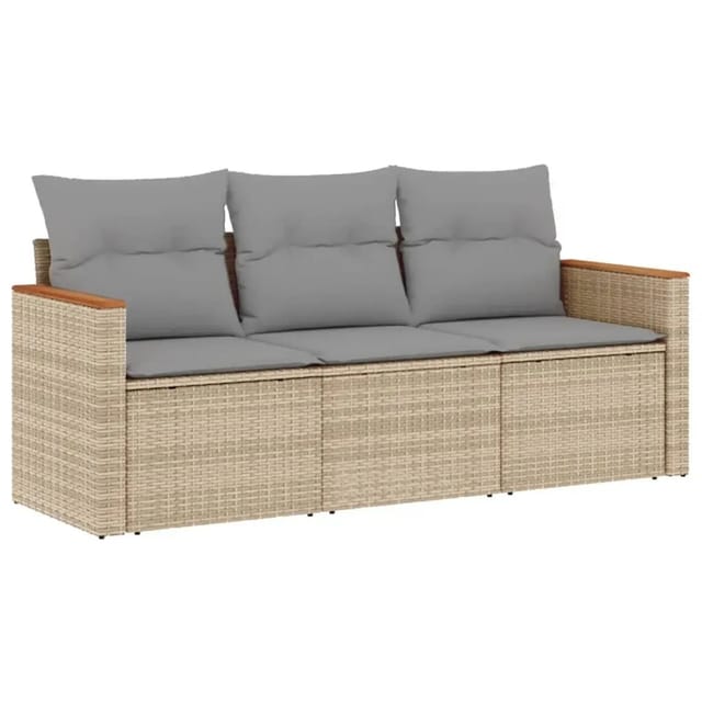 vidaXL 3-Tlg Garten-Sofagarnitur mit Kissen Beigemischung Poly Rattan 3225758