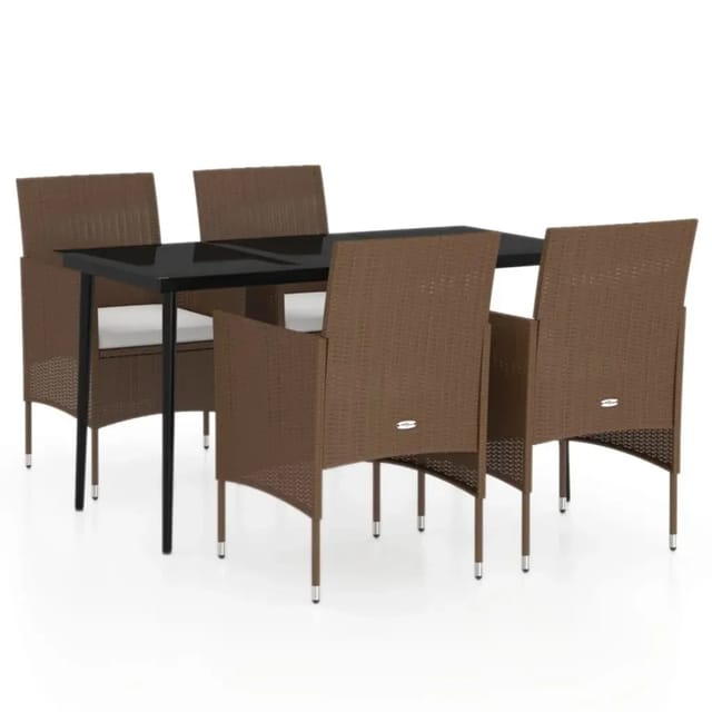 vidaXL 5-Tlg Garten-Essgruppe mit Kissen Braun und Schwarz 3099325
