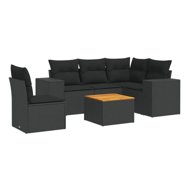 vidaXL 6-Tlg Garten-Sofagarnitur mit Kissen Schwarz Poly Rattan 3257777