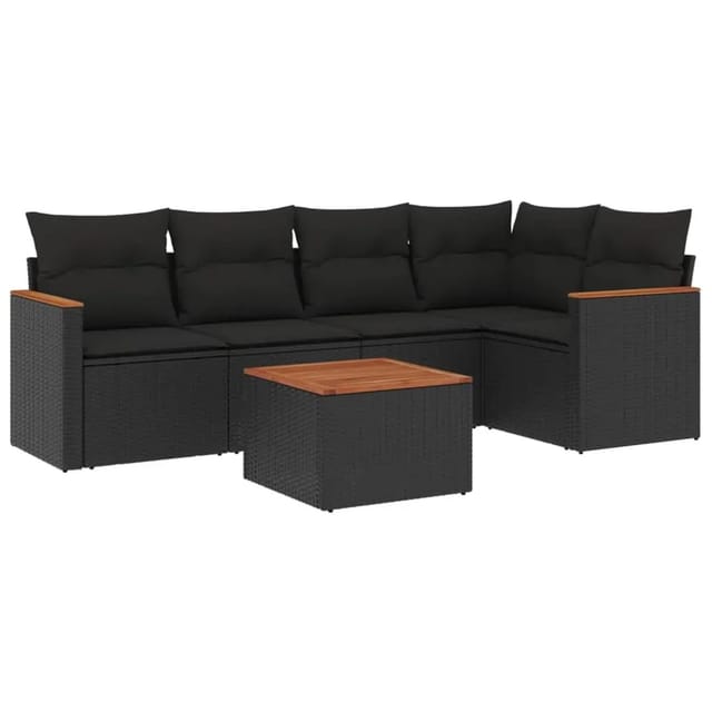 vidaXL 6-Tlg Garten-Sofagarnitur mit Kissen Schwarz Poly Rattan 3225950