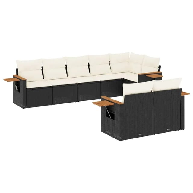 vidaXL 8-Tlg Garten-Sofagarnitur mit Kissen Schwarz Poly Rattan 3226987