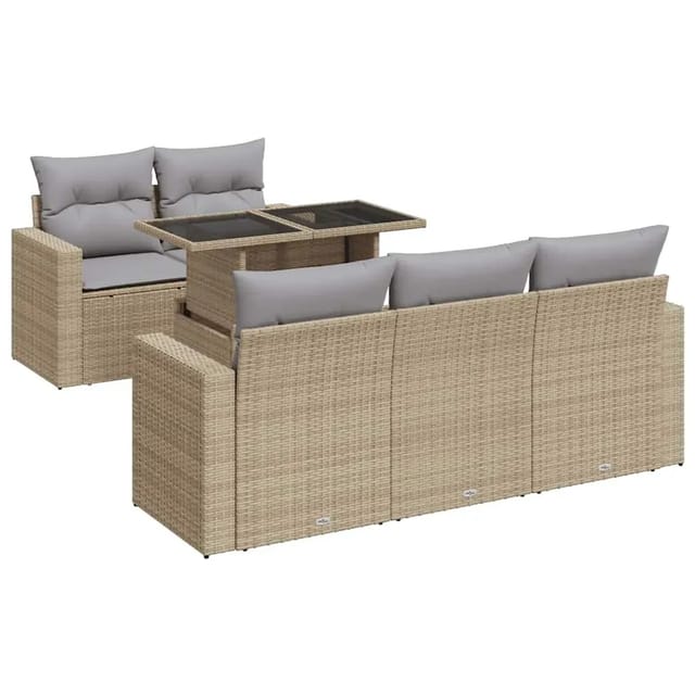 vidaXL 6-Tlg Garten-Sofagarnitur mit Kissen Beige Poly Rattan 3326250