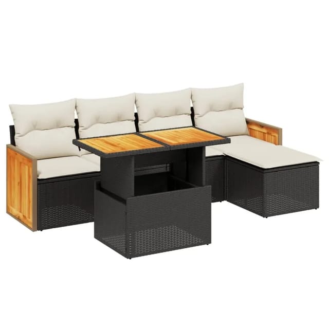 vidaXL 6-Tlg Garten-Sofagarnitur mit Kissen Schwarz Poly Rattan 3273933