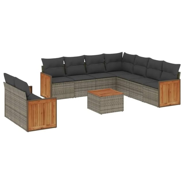 vidaXL 10-Tlg Garten-Sofagarnitur mit Kissen Grau Poly Rattan 3260191