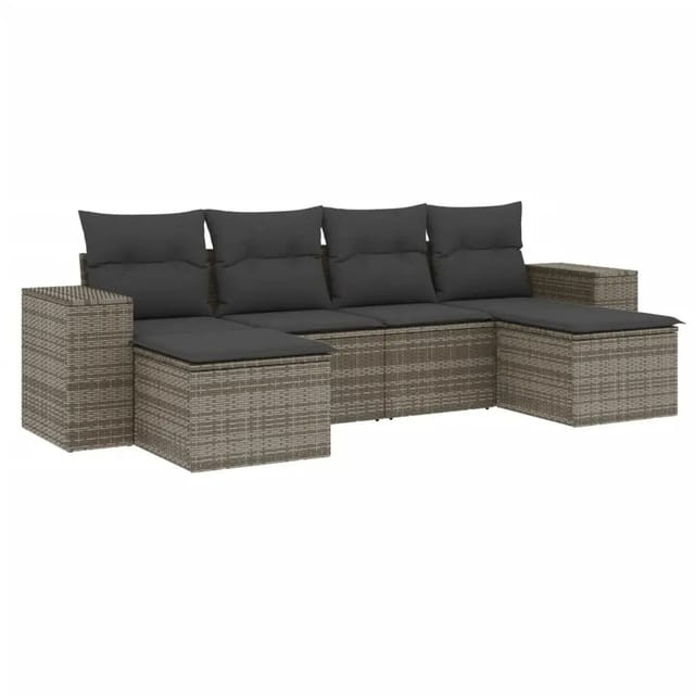 vidaXL 6-Tlg Garten-Sofagarnitur mit Kissen Grau Poly Rattan 3255257