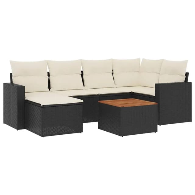 vidaXL 7-Tlg Garten-Sofagarnitur mit Kissen Schwarz Poly Rattan 3256553