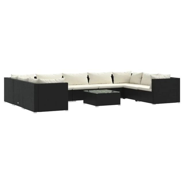vidaXL 10-Tlg Garten-Lounge-Set mit Kissen Poly Rattan Schwarz 3101975