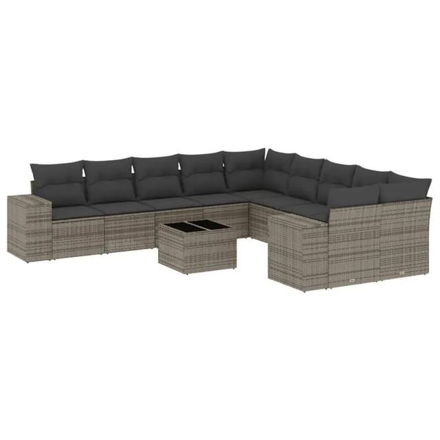 vidaXL 11-Tlg Garten-Sofagarnitur mit Kissen Grau Poly Rattan 3255457