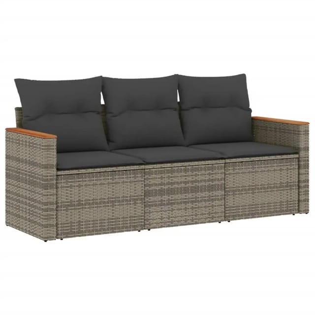 vidaXL 3-Tlg Garten-Sofagarnitur mit Kissen Grau Poly Rattan 3258161