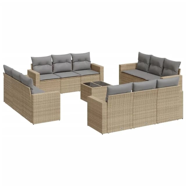 vidaXL 13-Tlg Garten-Sofagarnitur mit Kissen Beige Poly Rattan 3218769