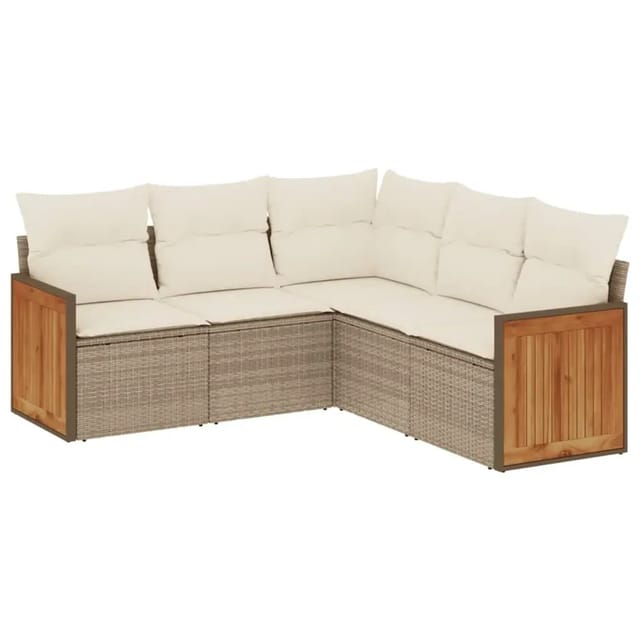 vidaXL 5-Tlg Garten-Sofagarnitur mit Kissen Beige Poly Rattan 3260042