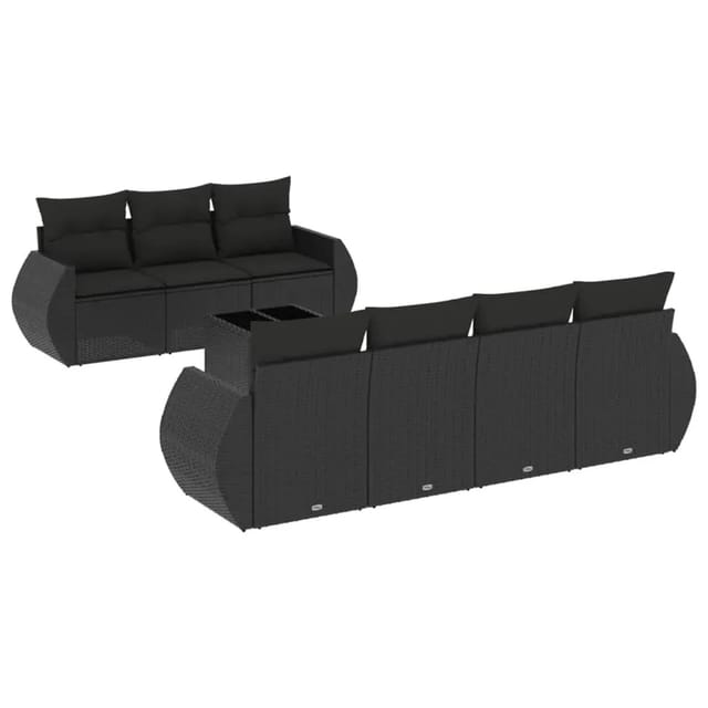 vidaXL 8-Tlg Garten-Sofagarnitur mit Kissen Schwarz Poly Rattan 3253462