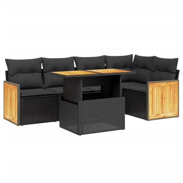 vidaXL 6-Tlg Garten-Sofagarnitur mit Kissen Schwarz Poly Rattan 3273946