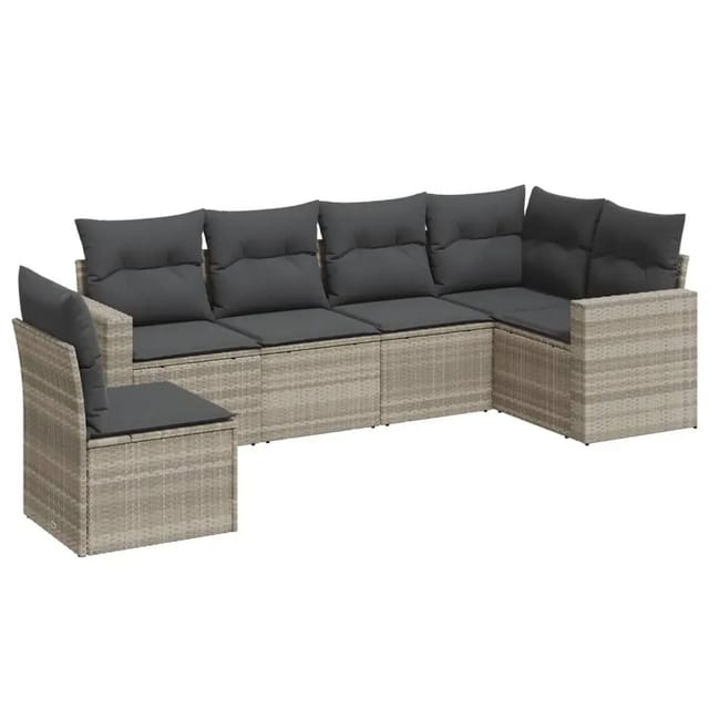 vidaXL 6-Tlg Garten-Sofagarnitur mit Kissen Hellgrau Poly Rattan 3219022