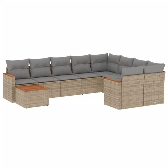 vidaXL 10-Tlg Garten-Sofagarnitur mit Kissen Beige Poly Rattan 3258720