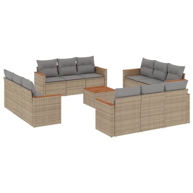 vidaXL 13-Tlg Garten-Sofagarnitur mit Kissen Beige Poly Rattan 3258244