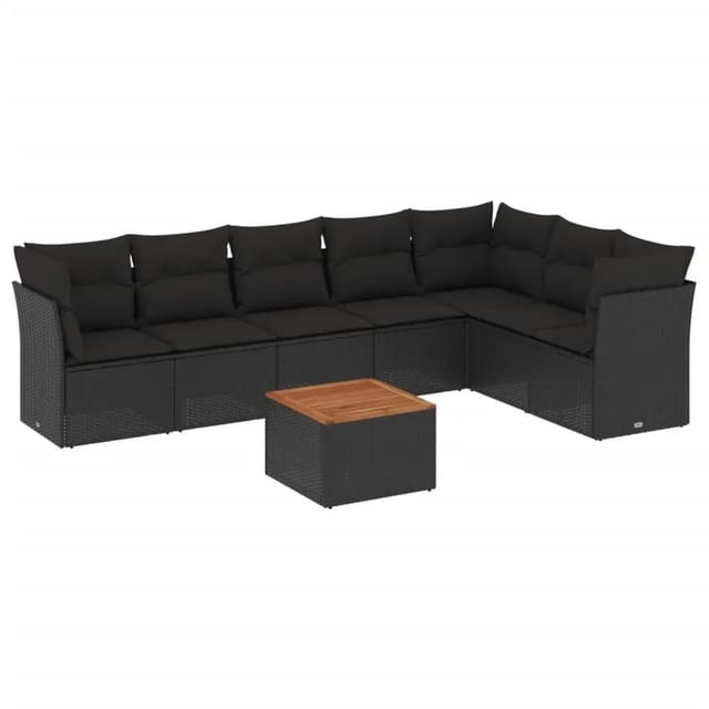 vidaXL 8-Tlg Garten-Sofagarnitur mit Kissen Schwarz Poly Rattan 3223675