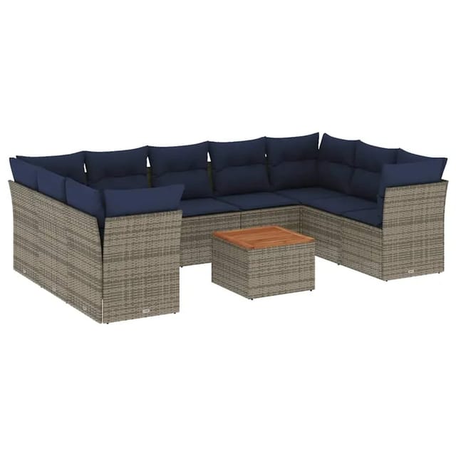vidaXL 10-Tlg Garten-Sofagarnitur mit Kissen Grau Poly Rattan 3256138