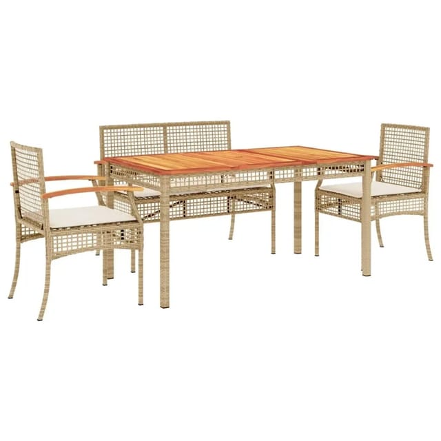 vidaXL 5-Tlg Garten-Essgruppe mit Kissen Beige Poly Rattan 3213586