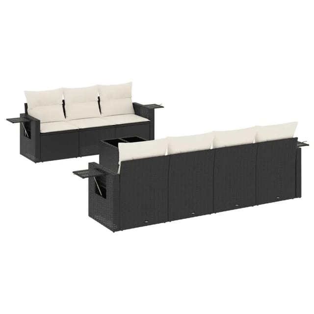 vidaXL 8-Tlg Garten-Sofagarnitur mit Kissen Schwarz Poly Rattan 3219925