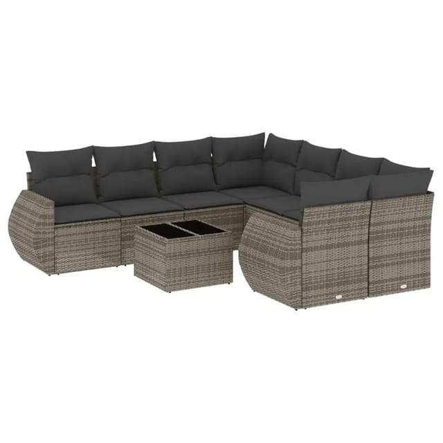 vidaXL 9-Tlg Garten-Sofagarnitur mit Kissen Grau Poly Rattan 3253497