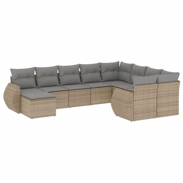 vidaXL 10-Tlg Garten-Sofagarnitur mit Kissen Beige Poly Rattan 3254196