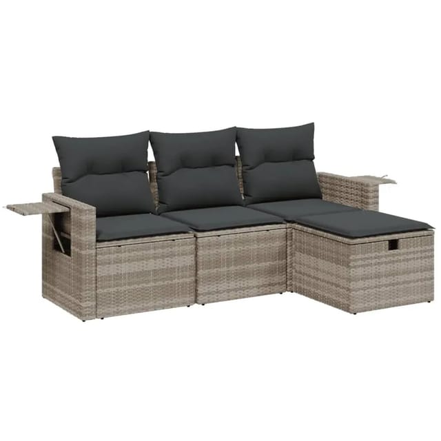 vidaXL 4-Tlg Garten-Sofagarnitur mit Kissen Hellgrau Poly Rattan 3263758