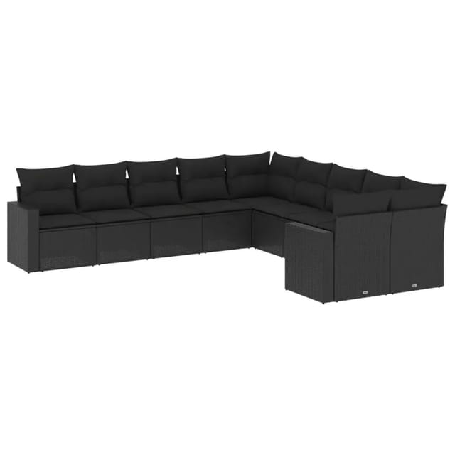 vidaXL 10-Tlg Garten-Sofagarnitur mit Kissen Schwarz Poly Rattan 3219495