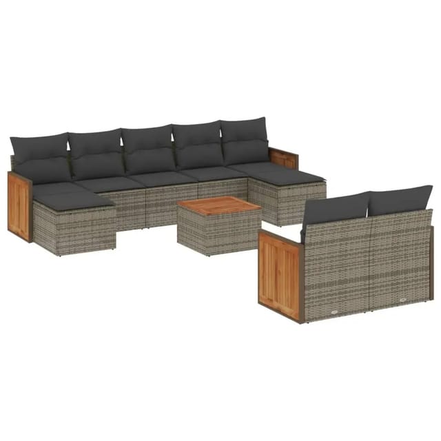 vidaXL 10-Tlg Garten-Sofagarnitur mit Kissen Grau Poly Rattan 3228090