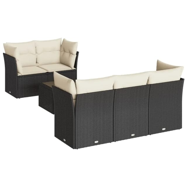 vidaXL 7-Tlg Garten-Sofagarnitur mit Kissen Schwarz Poly Rattan 3249095