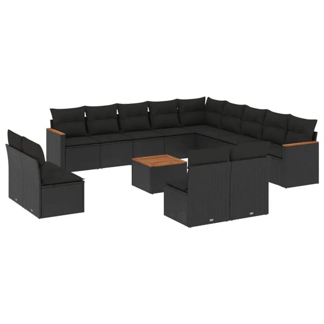 vidaXL 14-Tlg Garten-Sofagarnitur mit Kissen Schwarz Poly Rattan 3258891
