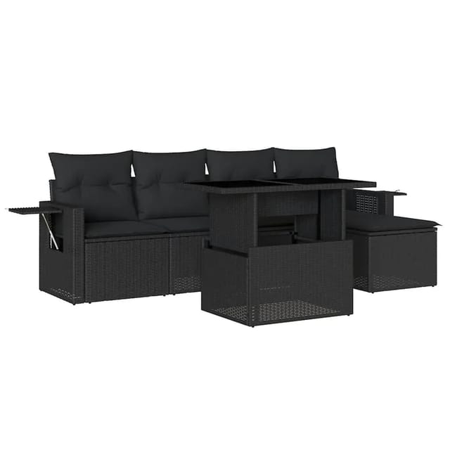 vidaXL 6-Tlg Garten-Sofagarnitur mit Kissen Schwarz Poly Rattan 3267865