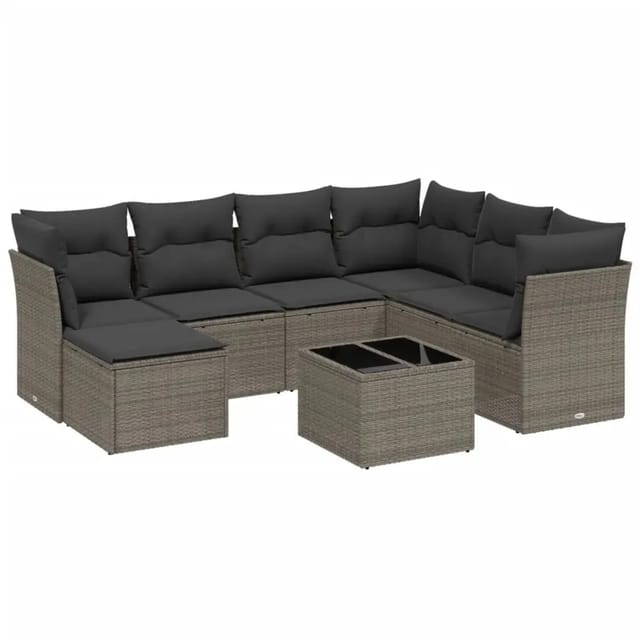 vidaXL 8-Tlg Garten-Sofagarnitur mit Kissen Hellgrau Poly Rattan 3263228