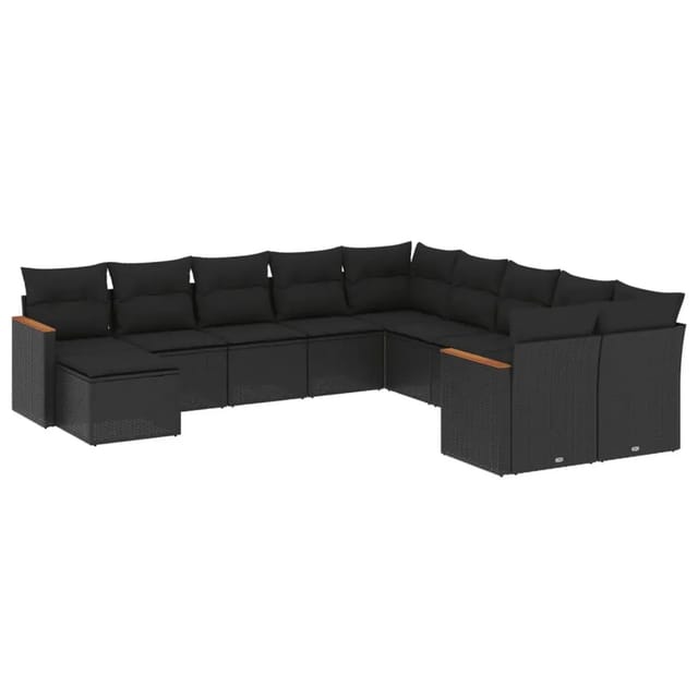 vidaXL 11-Tlg Garten-Sofagarnitur mit Kissen Schwarz Poly Rattan 3258968