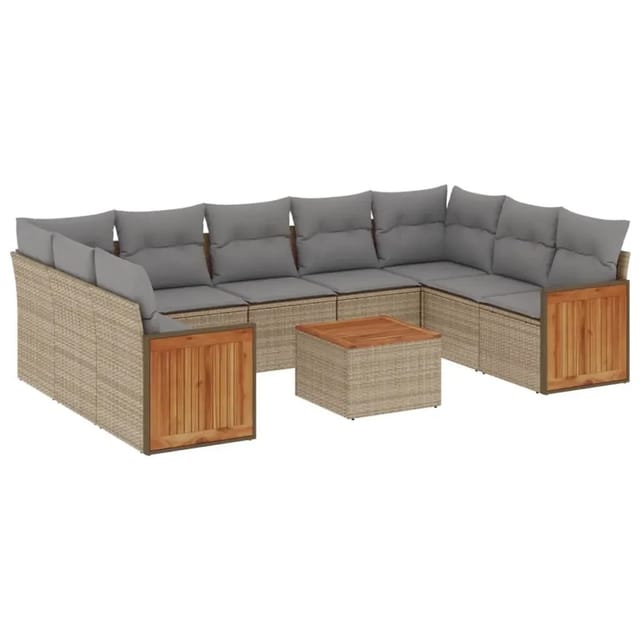 vidaXL 10-Tlg Garten-Sofagarnitur mit Kissen Beige Poly Rattan 3260365