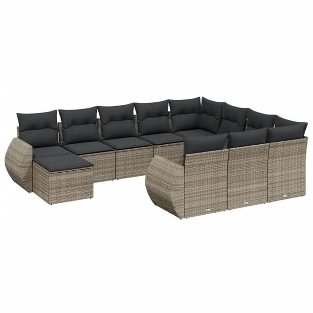 vidaXL 11-Tlg Garten-Sofagarnitur mit Kissen Grau Poly Rattan 3257523