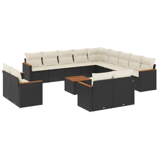 vidaXL 14-Tlg Garten-Sofagarnitur mit Kissen Schwarz Poly Rattan 3226532
