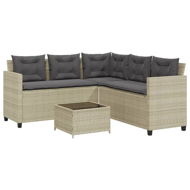 vidaXL Gartensofa in L-Form mit Tisch und Kissen Hellgrau Poly Rattan 369044