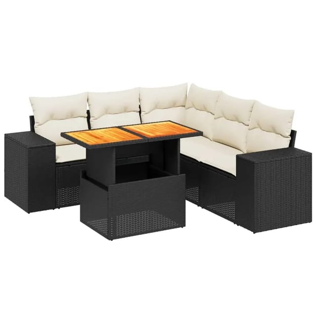 vidaXL 6-Tlg Garten-Sofagarnitur mit Kissen Schwarz Poly Rattan 3272631