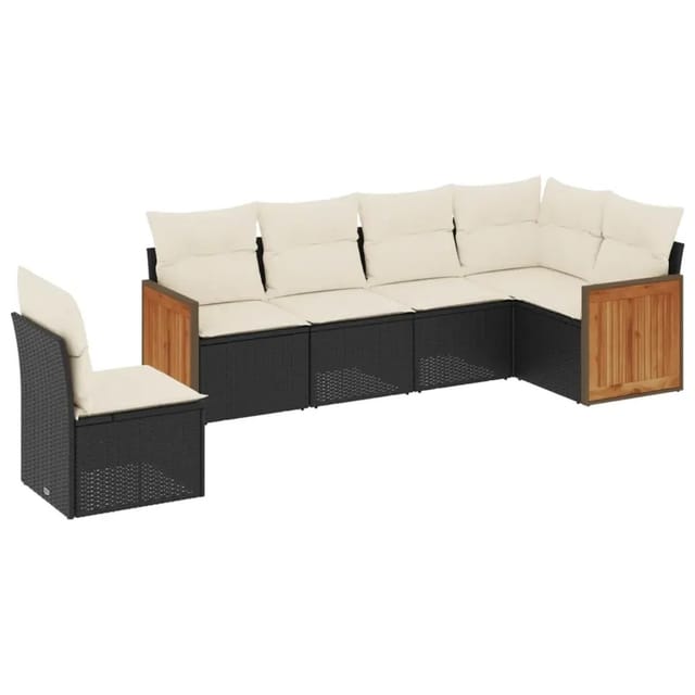 vidaXL 6-Tlg Garten-Sofagarnitur mit Kissen Schwarz Poly Rattan 3260096