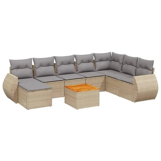 vidaXL 9-Tlg Garten-Sofagarnitur mit Kissen Beige Poly Rattan 3257473