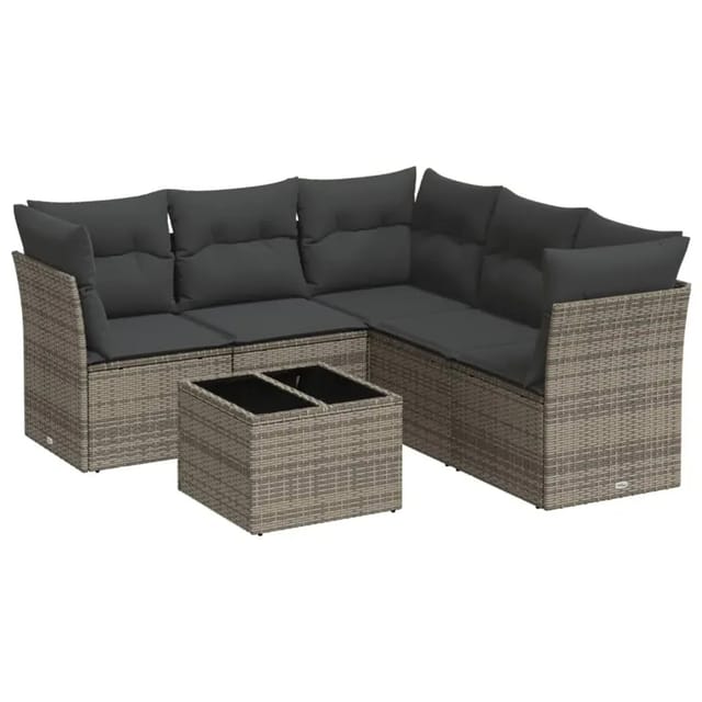 vidaXL 6-Tlg Garten-Sofagarnitur mit Kissen Grau Poly Rattan 3249469
