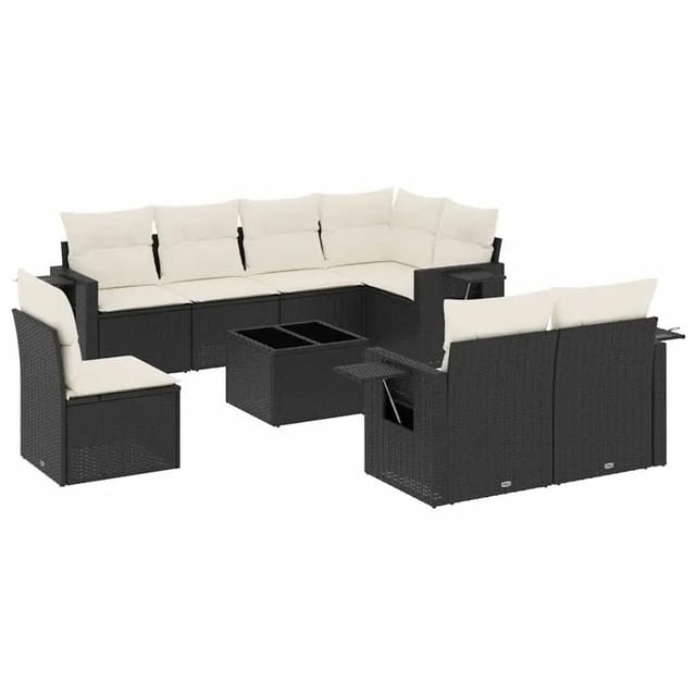 vidaXL 9-Tlg Garten-Sofagarnitur mit Kissen Schwarz Poly Rattan 3252783