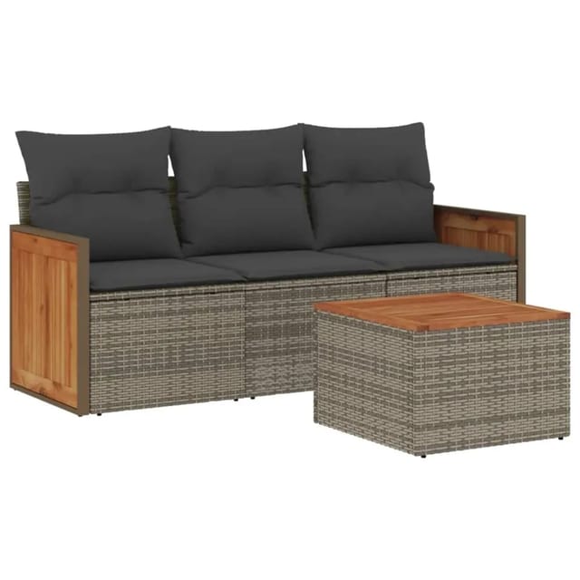 vidaXL 4-Tlg Garten-Sofagarnitur mit Kissen Grau Poly Rattan 3227446