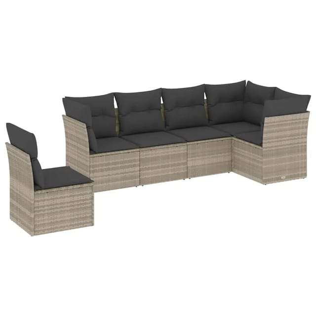 vidaXL 6-Tlg Garten-Sofagarnitur mit Kissen Hellgrau Poly Rattan 3217702