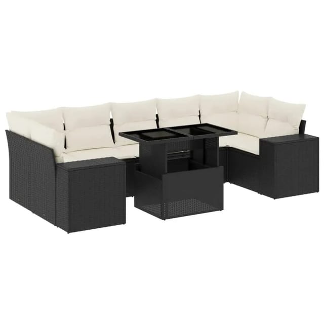 vidaXL 8-Tlg Garten-Sofagarnitur mit Kissen Schwarz Poly Rattan 3269036