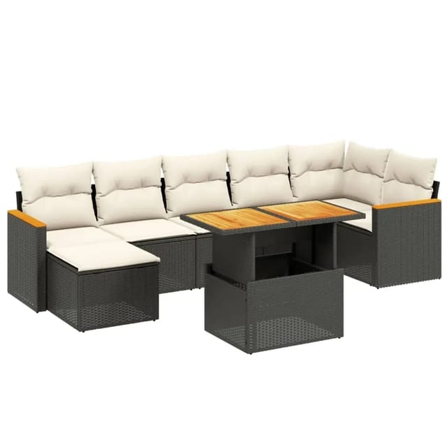 vidaXL 8-Tlg Garten-Sofagarnitur mit Kissen Schwarz Poly Rattan 3273184
