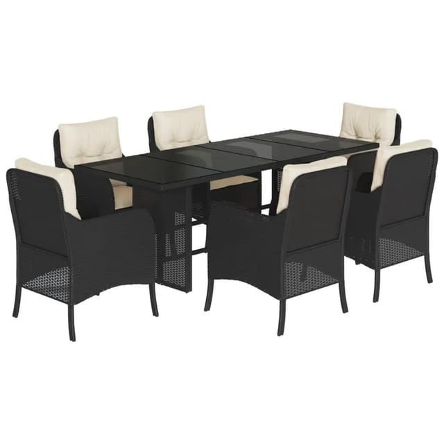 vidaXL 7-Tlg Garten-Essgruppe mit Kissen Schwarz Poly Rattan 3211878