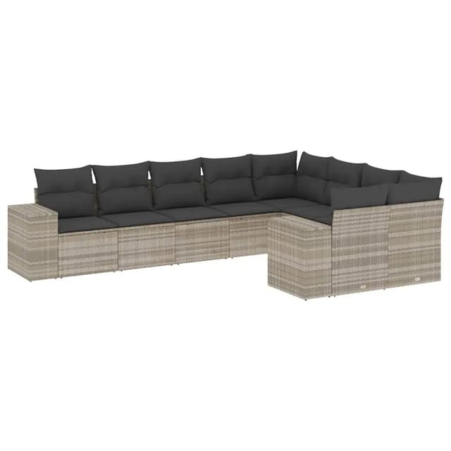 vidaXL 9-Tlg Garten-Sofagarnitur mit Kissen Hellgrau Poly Rattan 3223041