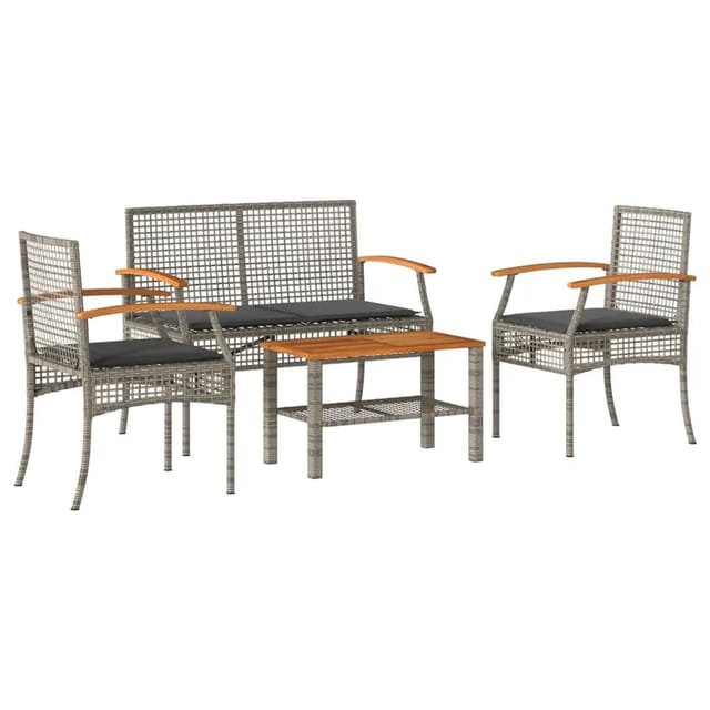 vidaXL 4-Tlg Garten-Lounge-Set mit Kissen Grau Poly Rattan 366267